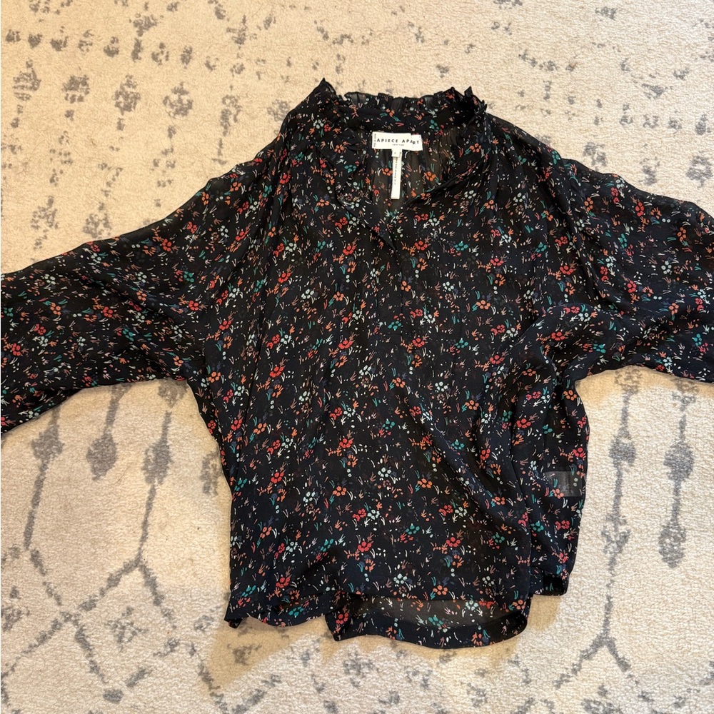 Apiece Apart Black Floral Blouse
